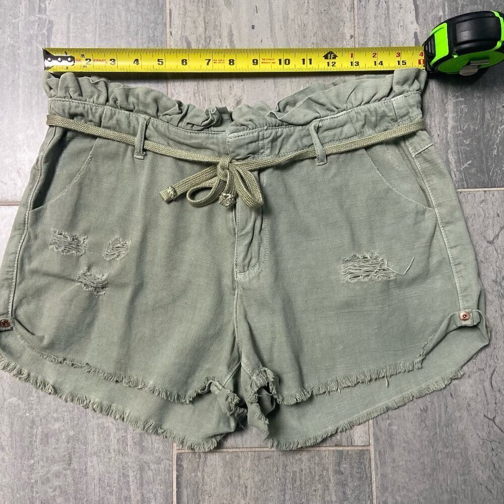 Dance & Marvel Distressed Paperbag Shorts Shoestring Belt Olive Size Large - Picture 6 of 10